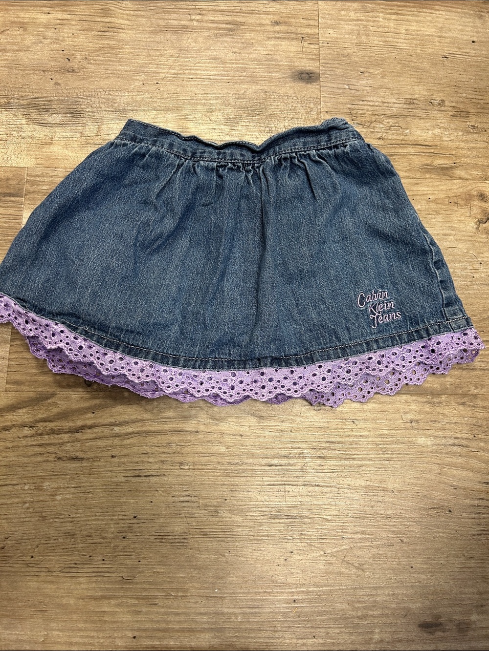 4/$20 Calvin Klein Jeans Girls' Blue Denim Skirt with Lavender Lace Trim Sz 3